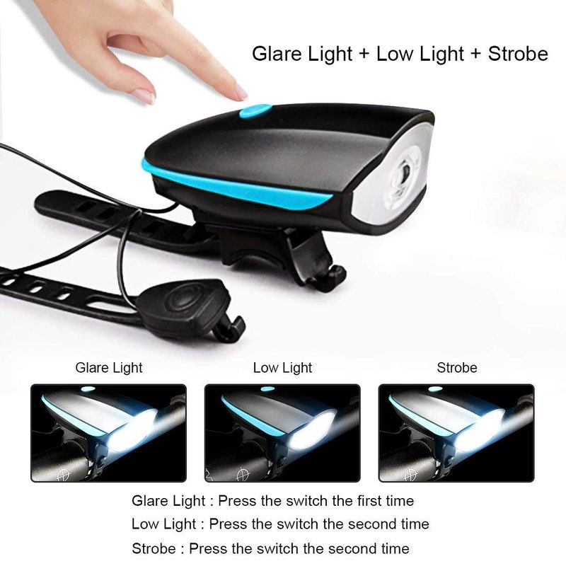 Rechargeable Bike Light With Horn Set, Bicycle Front Light With Bell for Electric Scooter Kids, 2 Modes Sound Siren, 3 Lighting Modes
