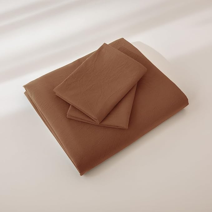 JIYUAN 100% Washed Cotton Duvet Cover Set 3 Pieces Super King, 1 Duvet Cover 108x98 Inches(Comforter Not Included) and 2 Pillowcases,Linen Feel Bedding Set Comfy and Breathable,Burnt Orange