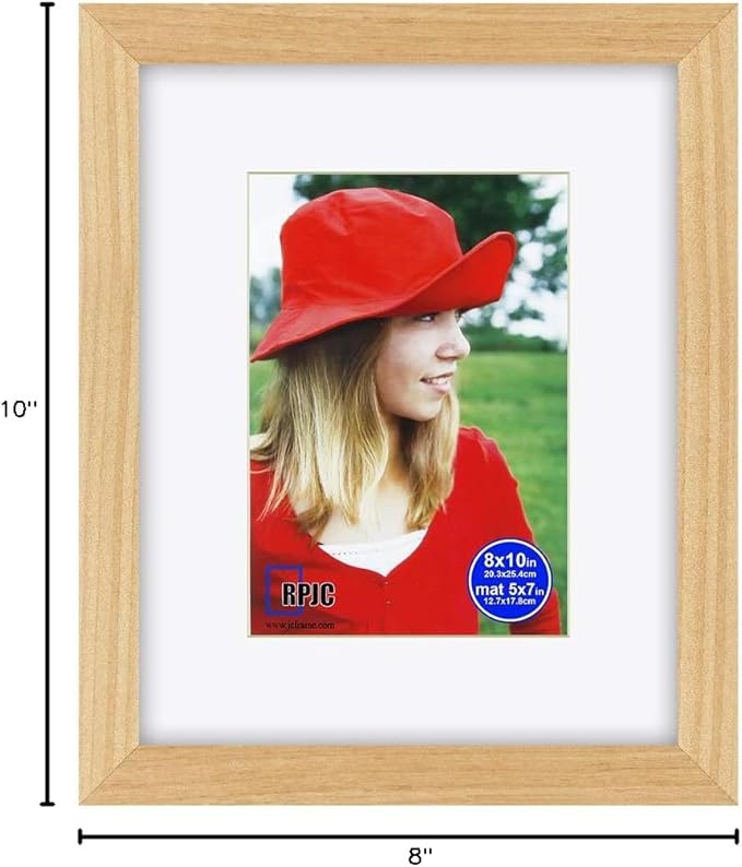 RPJC 8x10 inch Picture Frame Made of Solid Wood and High Definition Glass Display Pictures 5x7 with Mat or 8x10 Without Mat for Wall Mounting Photo Frame Natural