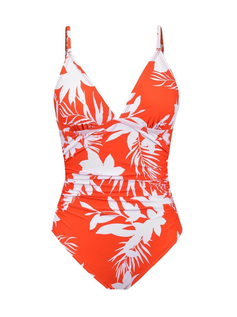 CUPSHE Women's One Piece Swimsuit Bathing Suit V Neck Ruched Tropical Swimwear Adjustable Strap XL