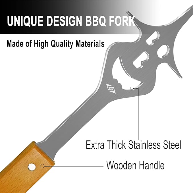 BBQ Grill Accessories for Gas Grill Charcoal Grill, 6 in 1 Grill Tools for Outdoor Barbecue Grill, 14 Inch Grill Utensils, Unique Gill Fork, Dad Gifts, Father's Day Gifts, Gifts for Men, Dad, Husband