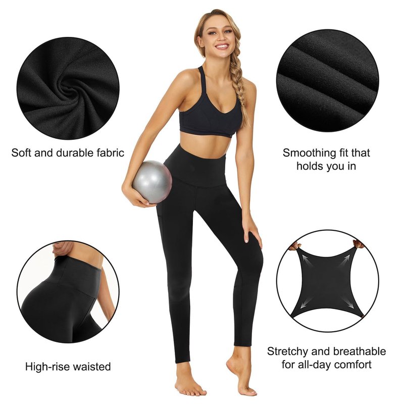 TNNZEET 7 Pack Leggings for Women - Black High Waisted Yoga Pants with Pockets Fleece Lined Leggings Women
