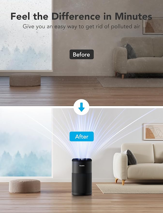 GoveeLife Smart Air Purifier for Home Large Room Up to 1524 sq.ft, with Washable Filter, Integrated PM 2.5 Air Quality Sensor, Smart WiFi, H13 True HEPA Air Purifier for Wildfire, Odors, 24dB, Black