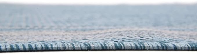 Unique Loom Outdoor Border Collection Area Rug - Soft Border (5' 1" x 8' Rectangle, Aquamarine/ Ivory)