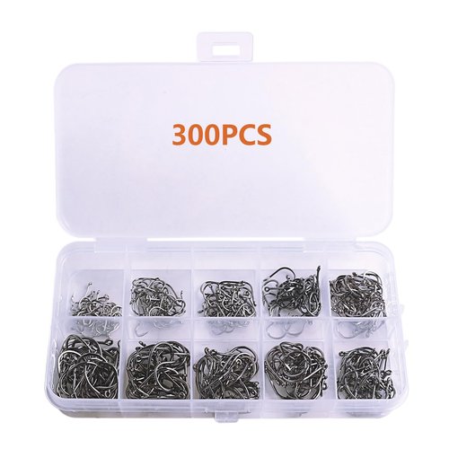 AMHDV 300Pcs/ 500Pcs/ 1000Pcs Small Fishing Hooks, 10 Different Sizes Tiny Fish Hook Set for Freshwater (300pcs (2# to 20#))
