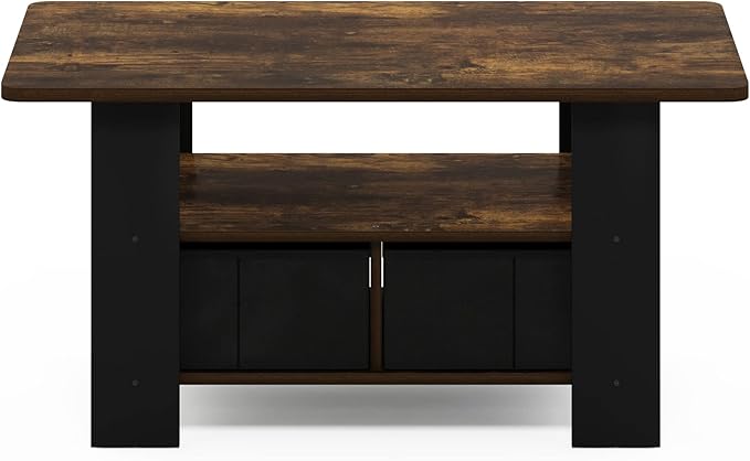 Furinno Andrey Coffee Table with Bin Drawer, Amber Pine/Black Small Non-Lift Top