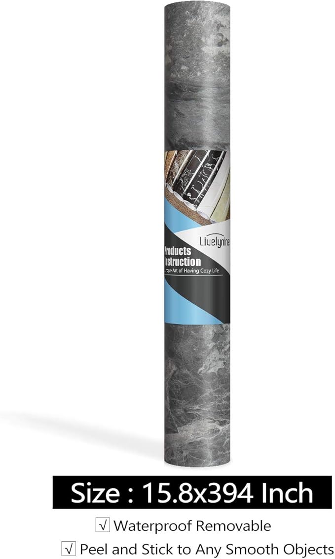 Livelynine 15.8X197 Gray Marble Contact Paper Peel and Stick Countertops