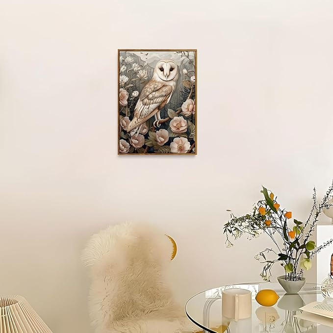 Djmwtb Framed Vintage Wall Art, Owl Wall Art,Flower Pictures Wall Decor,Nature Botanical Paintings Canvas Artwork Prints for Bedroom, Living Room 16x24in