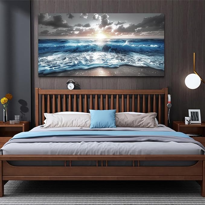 hyidecorart Blue Sea Waves Wall Pictures Framed Wall Art