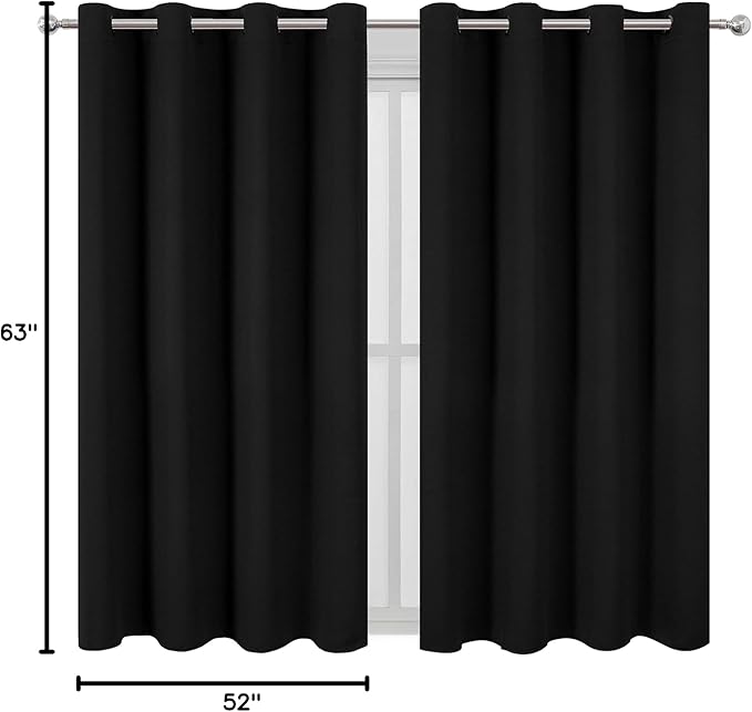 LEMOMO Black Blackout Curtains 52 x 63 Inch Length/Set of 2 Curtain