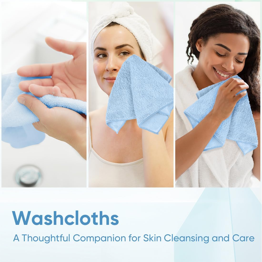 HOMEXCEL Microfiber Washcloths 12 Pack, Highly Absorbent and Soft Face Towel, Multi-Purpose Wash Cloths for Bathroom, Gym, Hotel, Spa and Kitchen, Multicolor 12x12 Inch, Blue