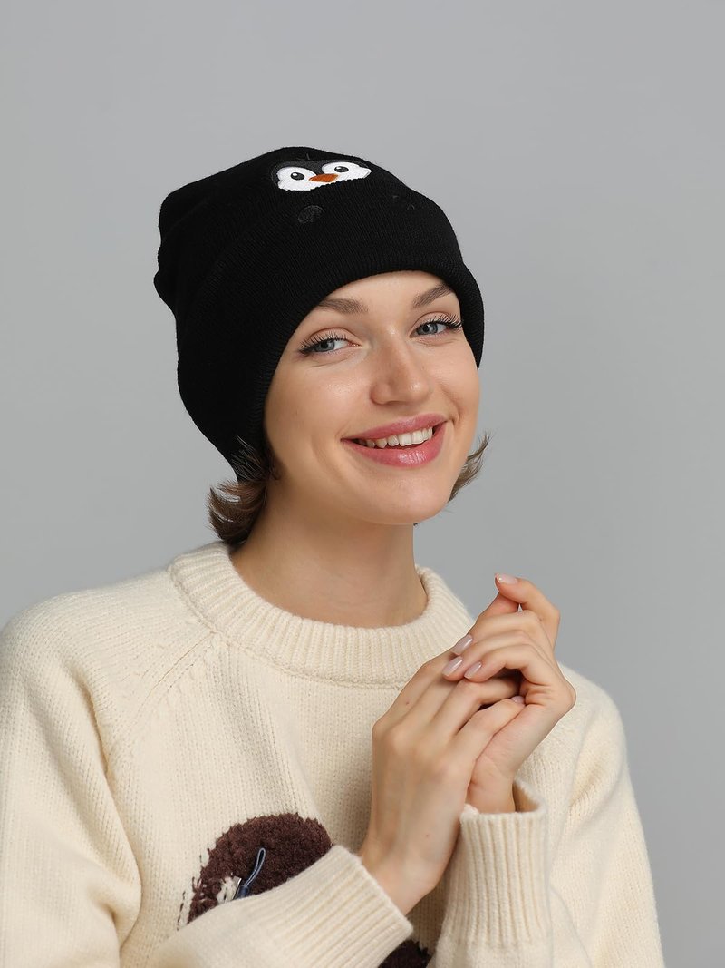 Penguin Gifts Beanie Hat for Women Men Penguin Lovers Funny Embroidered Cute Animal Knit Birthday Christmas Stocking Stuffers Decorations Gifts Stuff Decor Accessories Black