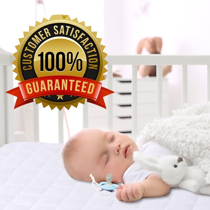 Mini Crib Mattress Protector 100% Waterproof, Noiseless – Viscose Made from Quilted Ultra Soft White Terry Fitted Sheet Style (27”X39”)