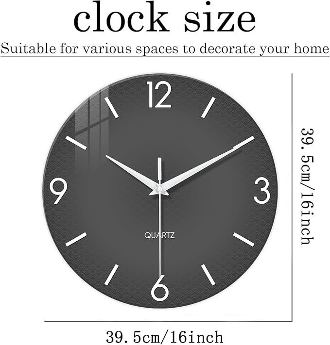 XFM Minimalist Wall Clock 16 Inch Large Grey Wall Clocks Battery Operated Round