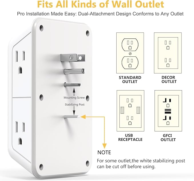 Wall Outlet Extender with Night Light, Power Plug Adapter Multi Plug Outlet Surge Protector with 4 USB Charging Ports (2 USB C), Adapter Spaced Outlets for Home Travel Office