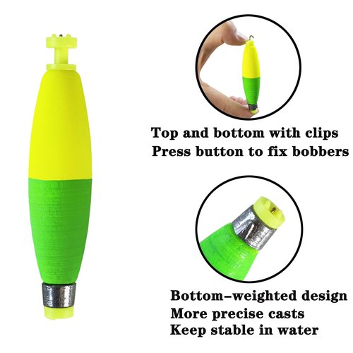 Bombite Weighted Bobbers for Fishing Floats Cigar Shape EVA Foam Snap-on Fishing Bobbers for Crappie Bluegill Panfish Trout Catfish Bass 10 Packs 2.5in