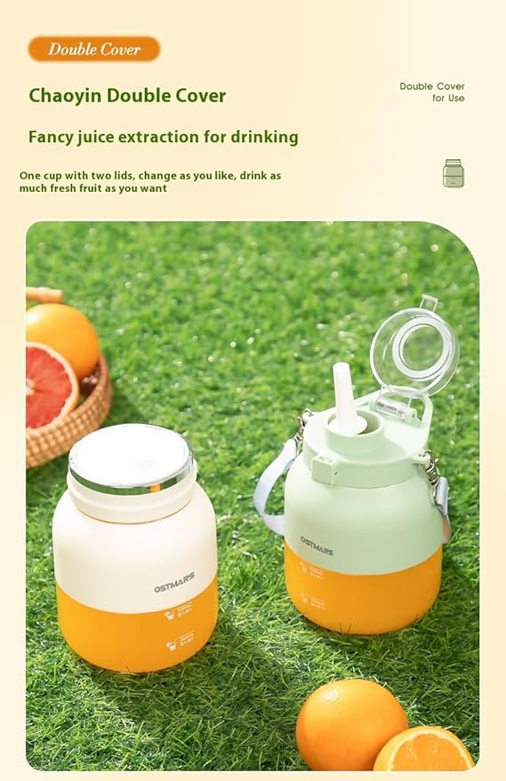 OSTMARS Portable Fruit Blender, Automatic Mini Juicer Cup, Mint Green and Yellow, 500mL Capacity