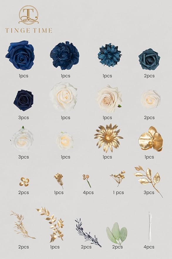 TINGE TIME Roses Artificial Flowers Blue Faux Flowers Bulk for DIY Bridal Wedding Bouquets Baby Shower Centerpiece Table Home Decorations(Navy Blue)