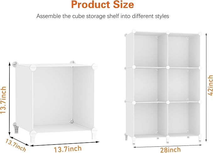 HOMIDEC XLarge Cube Storage Organizer,13.7 Inch Closet Organizer Storage Cabinet Shelf Bookshelf with Metal Hammer, Storage Cubes Organizers Cabinet for Kids, Closet, Bedroom, Bathroom White