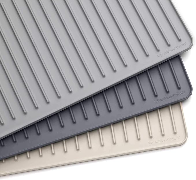 WeatherTech DishMat Contain - 16" x 18" Drip Dry Hand-Washed Dish Drying Mat, Pebble