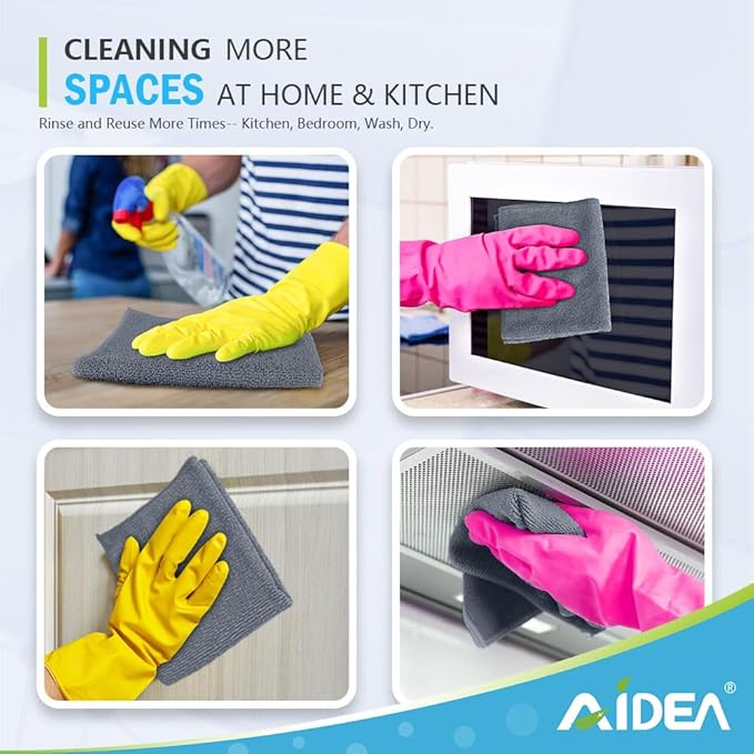 AIDEA Microfiber Cleaning Cloth-24PK, Soft Microfiber Towels for Cars, Absorbent Cleaning Rags, Lint-Free Streak-Free Wash Cloths for House, Kitchen, Window(12inx16in)