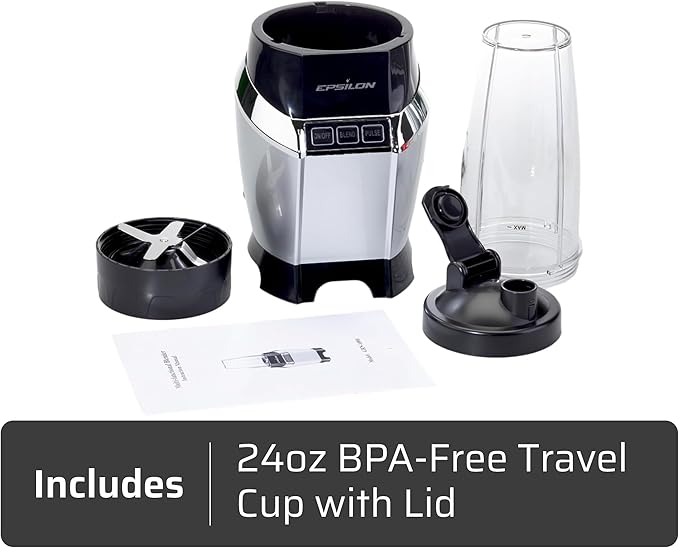 Epsilon Portable Smoothie Blender for Shakes & Smoothies with LED Display & 24 Oz BPA-Free Travel Cup, Personal Juicer Blender w/ 1000W High-Speed Motor for Ice Crushing & Frozen Blending