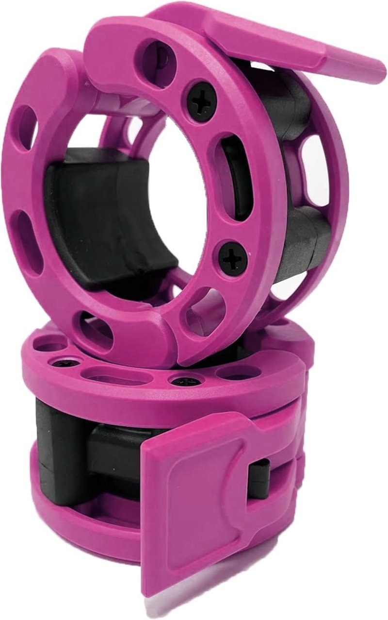 Clout Fitness Olympic Barbell Clamps Collars Quick Release Pair of Locking Weight Clips Fit 2 Inch Barbell (Pink)