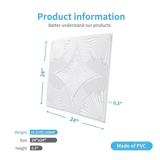 Art3d Drop Ceiling Tiles 24x24 in White, 3D Wainscoting Panels Glue Up 2x2