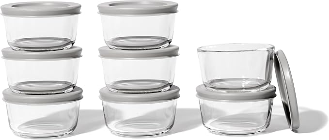 16-Piece Glass Food Storage Containers Set (8 Containers + 8 BPA-Free Lids) | 1-Cup, Leakproof | Microwave, Freezer, Oven & Dishwasher Safe | Ideal for Meal Prep & Pantry Organization