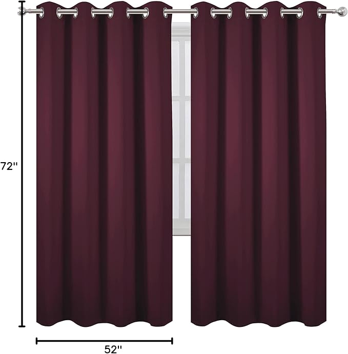 LEMOMO Burgundy Red Thermal Blackout Curtains/52 x 72 Inch/Set of 2 Panels Room