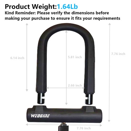 Bike U Lock with 5ft Security Cable 17mm Shackle, Bike Lock with 3 Keys and Mounting Bracket, Bicycle U-Locks Perfect for Road, Mountain, and Electric Bikes,Bicycle Lock
