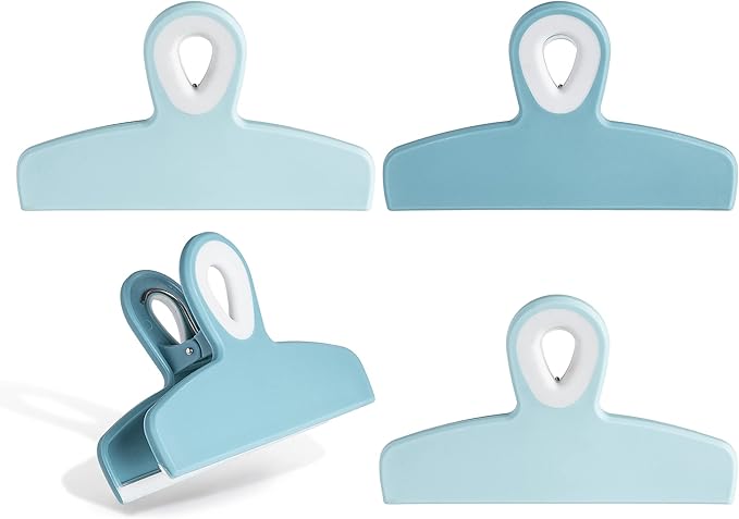 COOK WITH COLOR Bag Clips - Heavy Duty Chip Clip and Refrigerator Magnet Clips for Food Storage with Air Tight Seal Grip, Light Blue Ombre, Pack of 4 Large Clips