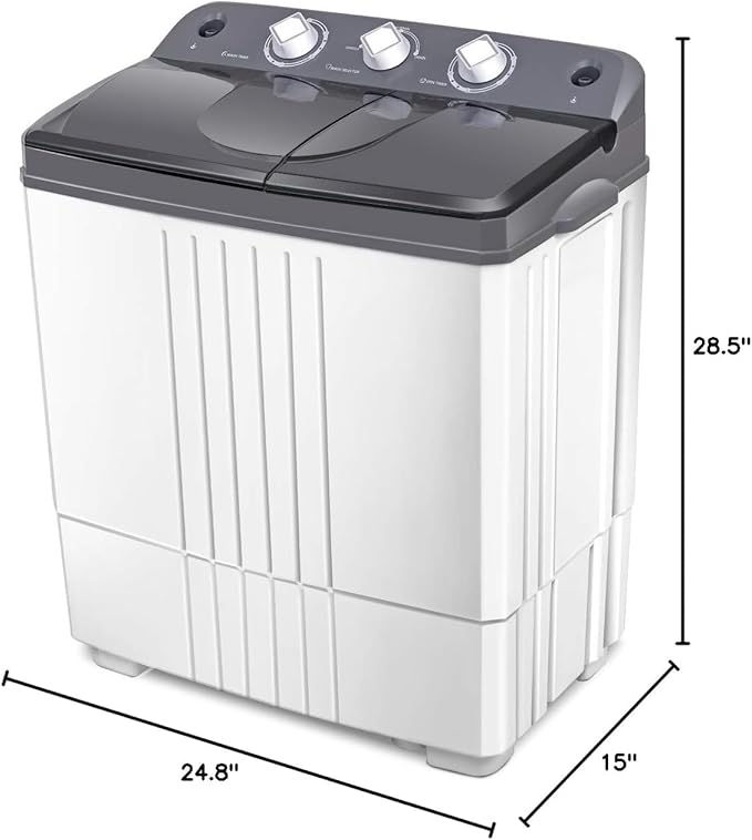 Giantex Portable Washing Machine, 20lbs Capacity, 12lbs Washer and 8lbs Spinner, Compact for Apartment RV, Gray & White, GX20313-PE