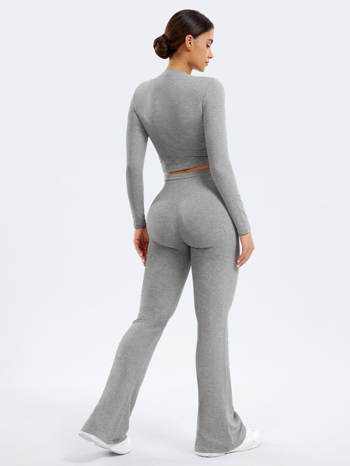 YEOREO Two Piece Sets for Women Long Sleeve Tops Lounge Set Drawstring Wide Leg Pants Ava Matching Slate Gray M
