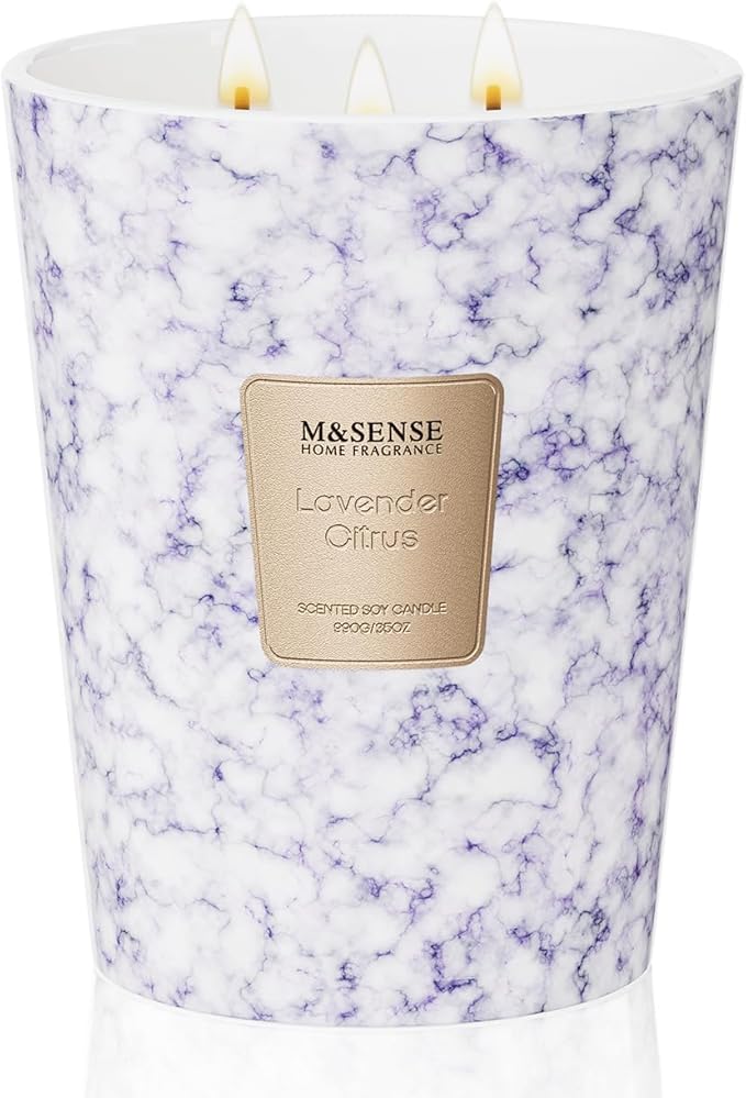 M&SENSE LavenderCitrus Scented Candles for Home, 3-Wick Highly Scented Jar Candles, Extra Large Candle 35 Oz 150 Hours Long Lasting Burning, Relaxing Aromatherapy Candle for Stress Relief, Meditation