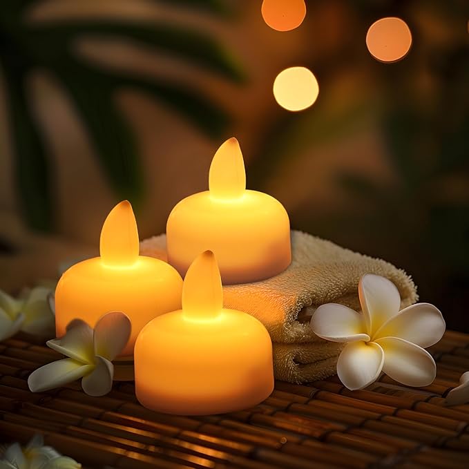 24pcs Warm White Flameless Waterproof LED Floating Candles,Battery Powered Outdoor Waterproof Flashing Tea lamp Voting Candle for Aquatic Ambiance - Wedding, Party, Spa