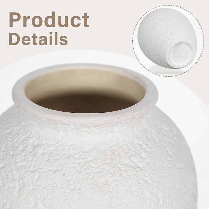 Rustic Ceramic Vase for Home Decor – 2PCS 6.7" Small Decorative Matte White Vases for Dried Flowers, Pampas Grass, Faux Plants – Modern Farmhouse Boho Table Centerpiece