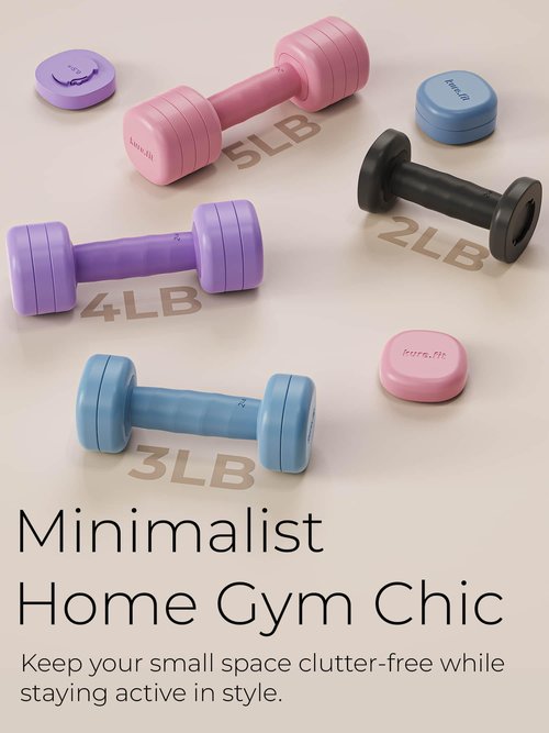 kure.fit Adjustable Dumbbell Set|2LB 3LB 4LB 5LB Light Hand Weights for Women|One-Twist Weight Adjustment|Non-Slip Curved Grip Handle|Free Weights for Home Gym, Rehab, Pilates, Yoga, Strength Training