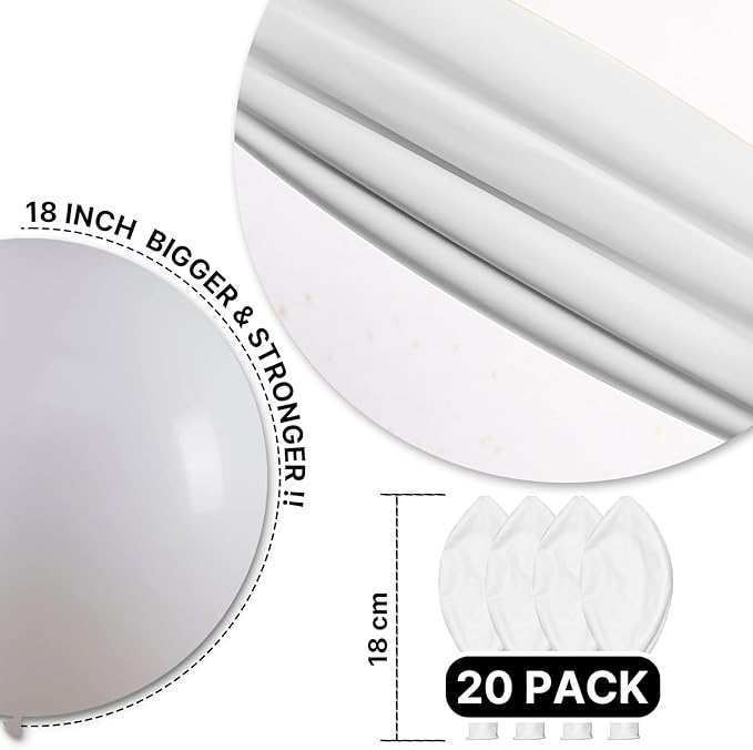 PartyWoo White Balloons 20pcs 18 Inch Matte White Latex Balloons for Wedding Bridal Graduation Engagement Baby Shower Gender Reveal Easter Anniversary Birthday Tea Party Decorations White-Y13