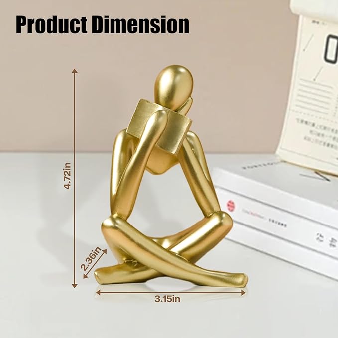 Bookshelf Decor Reading Statue - Abstract Art Thinker Sculpture Bookend for Shelves Aesthetic, Modern Home Decoration Figurine for Living Room Office Shelf Desk Coffee Table Decor(Gold Right)