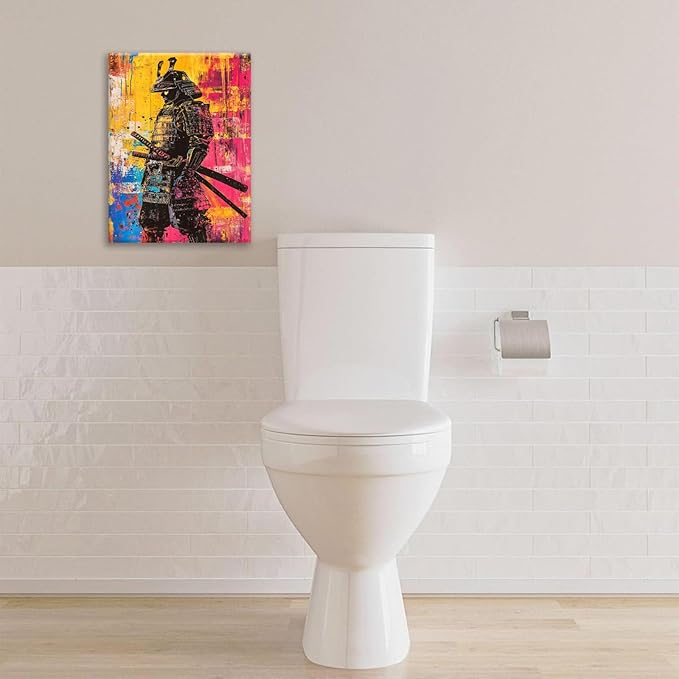 Japanese Wall Art, Graffiti Samurai Pictures Wall Decor, Banksy Samurai Canvas Prints, Japan Painting, Framed Artwork for Bathroom Living Room Bedroom Office Dining Room 24"X20"