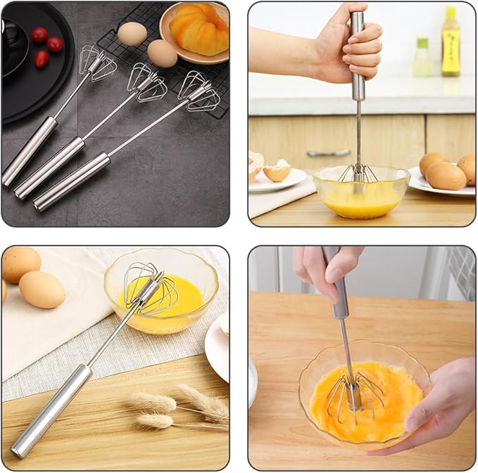 2025 Upgrade Stainless Steel Egg Whisk, Semi-Automatic Hand Push Mixer Stirrer Whisk Blender, Stainless Steel Whisks Blender for Blending, Beating & Stirring (10inch)