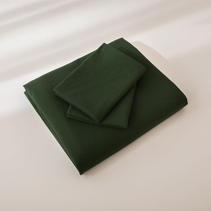 JIYUAN 100% Washed Cotton Duvet Cover Set 3 PCS Super King Plus, 1 Duvet Cover 120x120 Inches(Comforter Not Included) and 2 Pillowcases,Linen Feel Bedding Set Comfy and Breathable,Forest Green