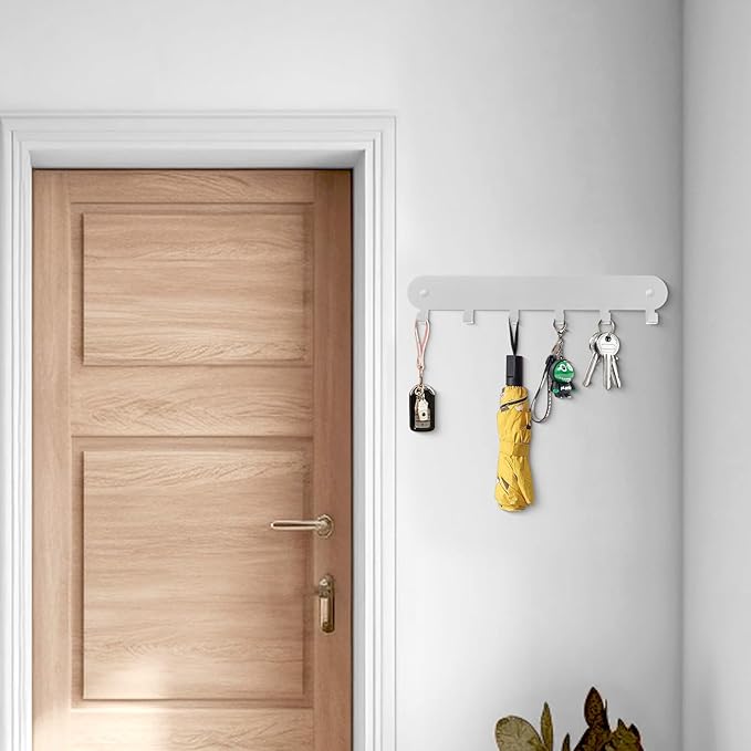 2 Pack Key Holder for Wall,Key Hooks,Key Holder Wall Mount Self Adhesive, Key Hooks for Wall Key Rack Wall Mount for No Drill for Living Room, Kitchen, Bathroom, Garage (White, 6 Hooks)