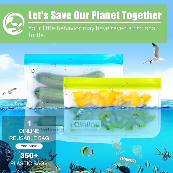 Reusable Food Storage Bags - 10 Pack Dishwasher Safe Freezer Bags, BPA Free Silicone, Leakproof for Marinate Salad Fruit Travel - 5 Sandwich 5 Snack