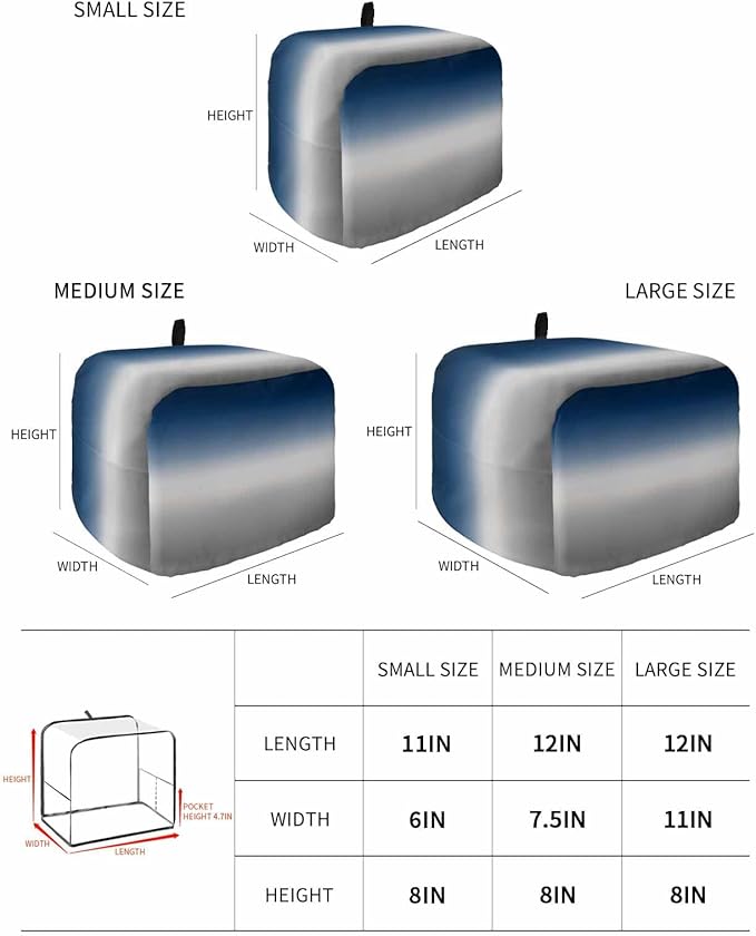 Toaster Cover 2 Slice Blue Grey Ombre Toaster Oven Cover with Pockets Gradient Gradual Color Dustproof Bakeware Protector Small Kitchen Appliance Dust Covers and Fingerprint Protection for Women