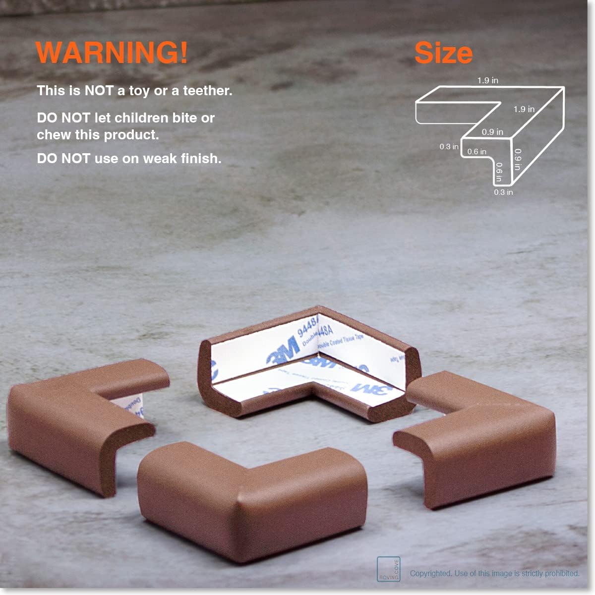 Roving Cove Slim-Fit Corner Protector for Baby Proofing (8 Small Corners), Soft Rubber Foam Furniture Corner Bumper Guards, 3M Adhesive Pre-Taped, Coffee Brown