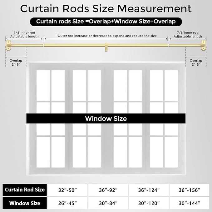 Curtain Rods 32-46 Inch, 1 Inch Adjustable Heavy Duty Room Darkening Window