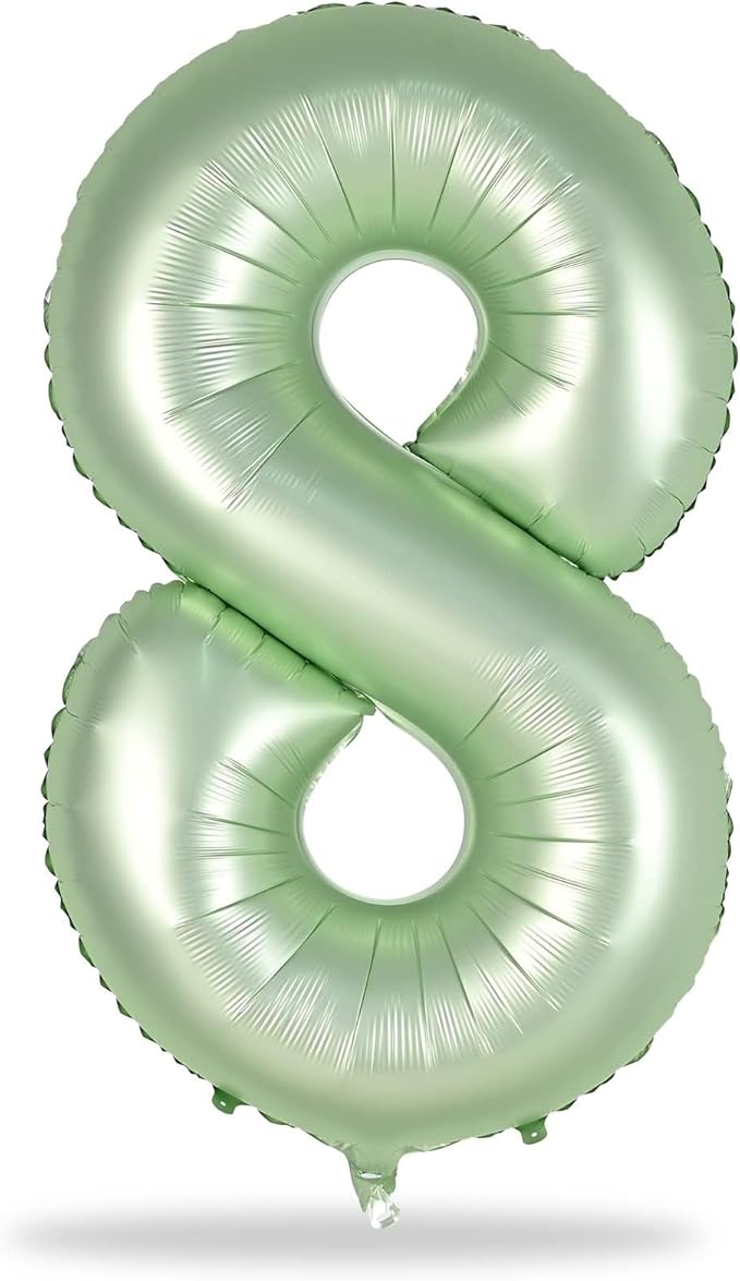 Sage Green Balloon Number 8, 40 Inch Large Self Inflating Foil Number Balloons 0-9, Olive Green Digital 8 Helium Balloon for 8th Girls Boys Women Jungle Safari Birthday Party Anniversary Decorations