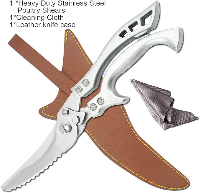 ANDONG Professional Heavy Duty Kitchen Scissors - Spring Loaded Ultra Sharp Stainless Steel Multipurpose Poultry & Cooking Shears for Bones, Meat, Chicken, Fish, Turkey, Vegetables,Dishwasher Safe